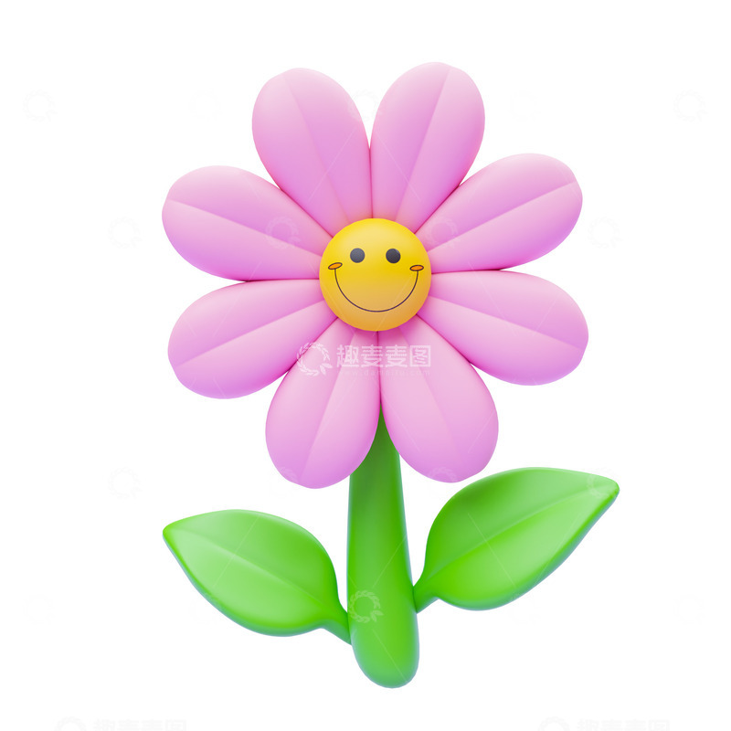 源文件下载【趣麦麦图】绽开笑脸的花朵3D卡通模型