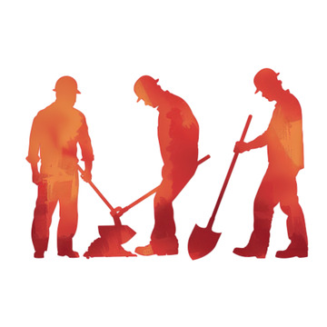 工地工人劳动红色人物剪影