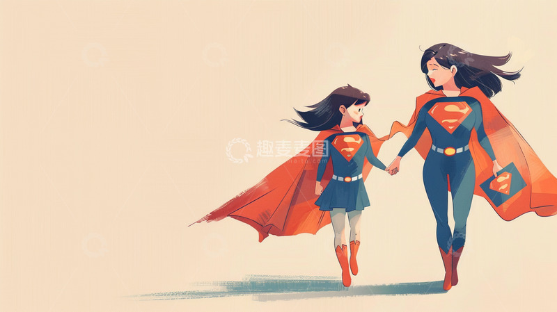 高清大图下载【趣麦麦图】超人妈妈插画
