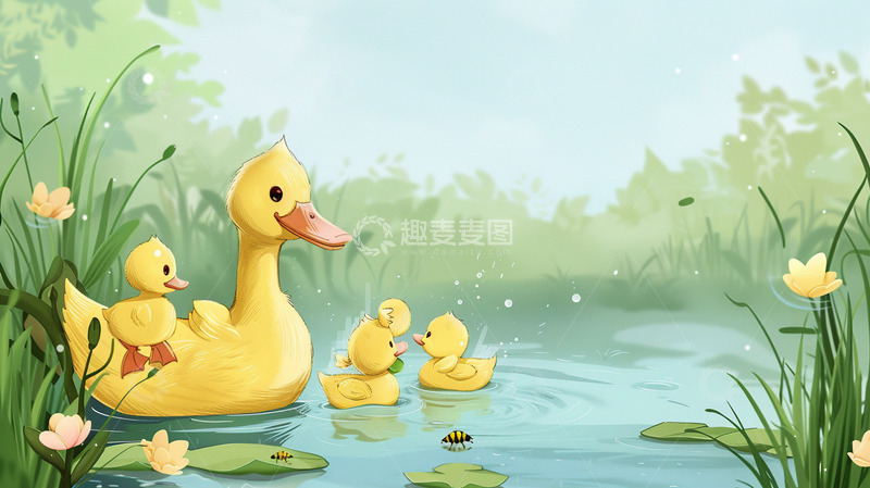 高清大图下载【趣麦麦图】鸭妈妈和小鸭子