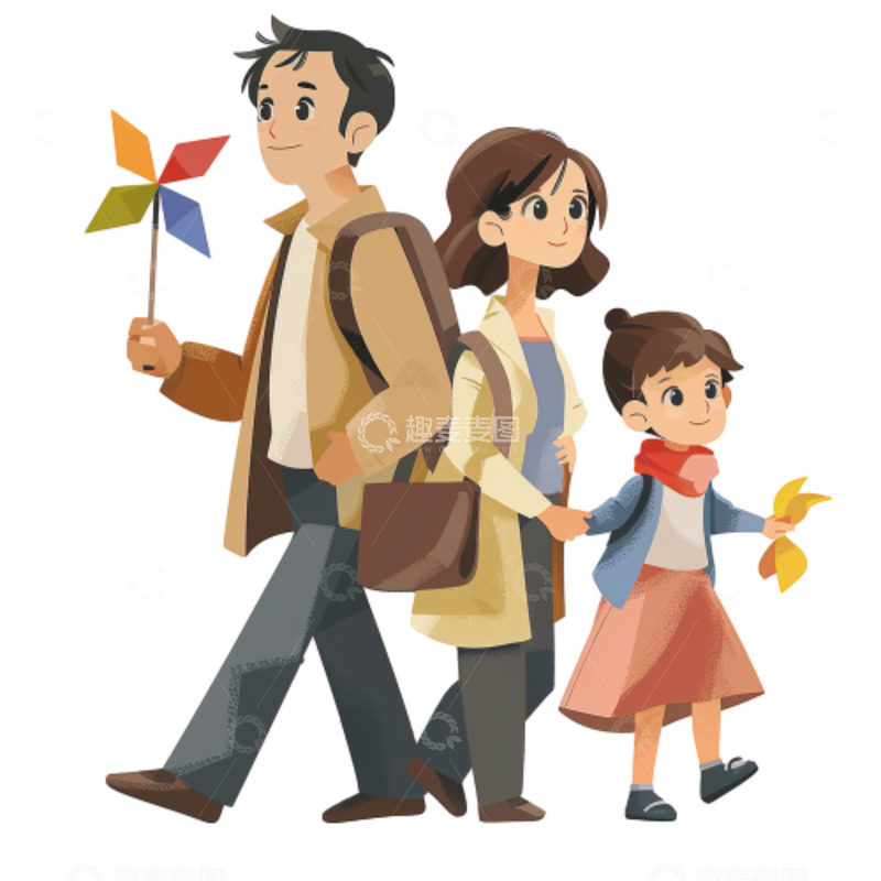 五一假期一家三口出行游玩人物形象