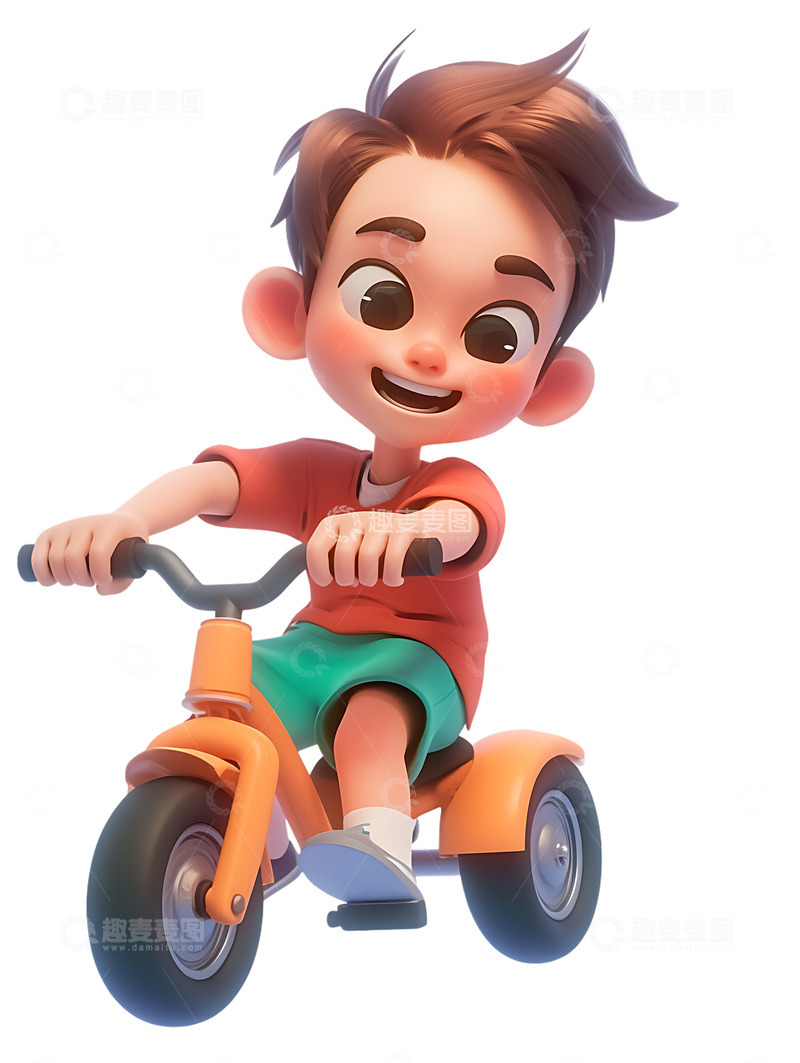 高清大图下载【趣麦麦图】骑着脚踏车的小男孩2