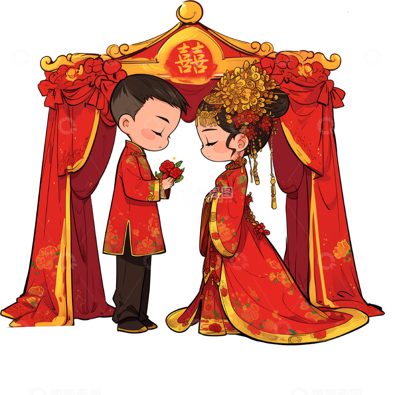 高清大图下载【趣麦麦图】新婚夫妻卡通人物素材