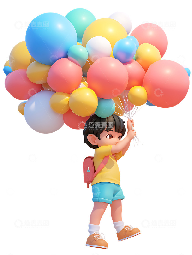 高清大图下载【趣麦麦图】儿童节拿着一堆气球的男孩