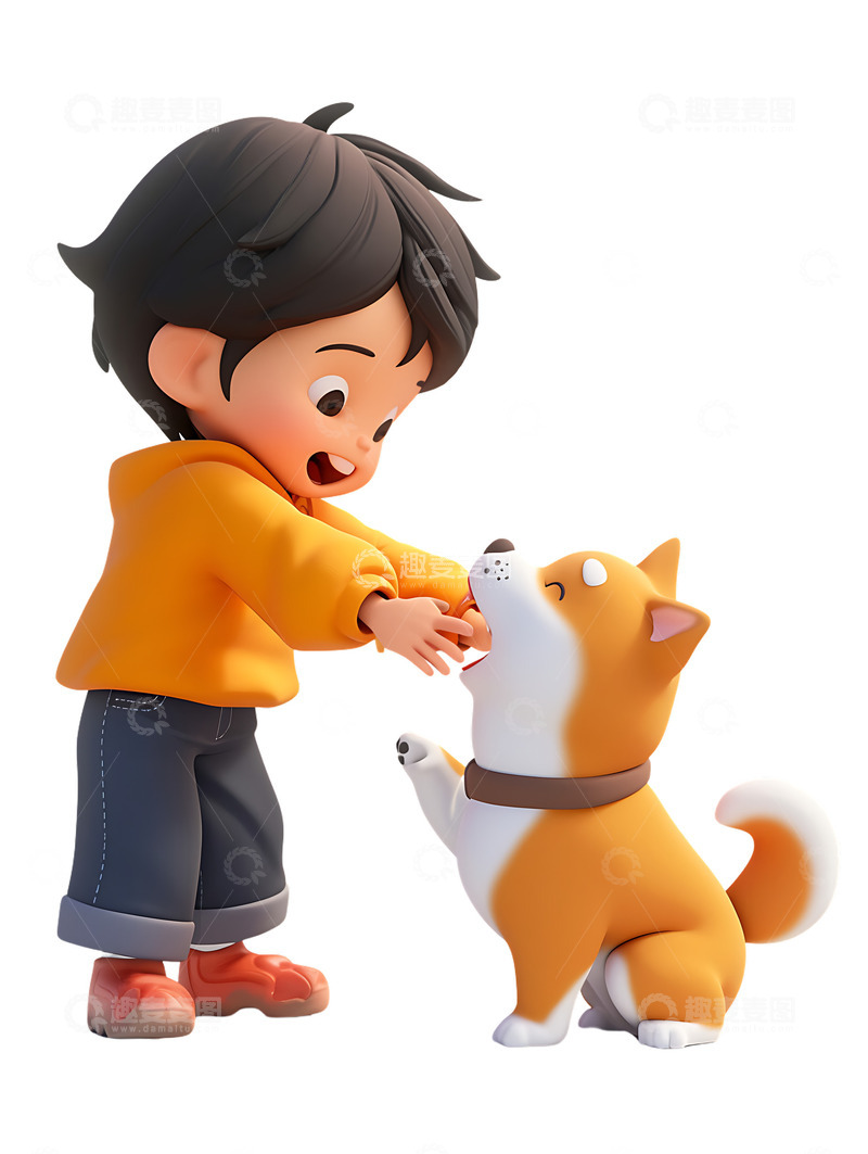 高清大图下载【趣麦麦图】和宠物狗狗一起玩的小男孩2