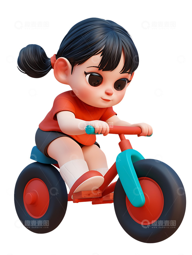 高清大图下载【趣麦麦图】骑着脚踏车的小女孩3