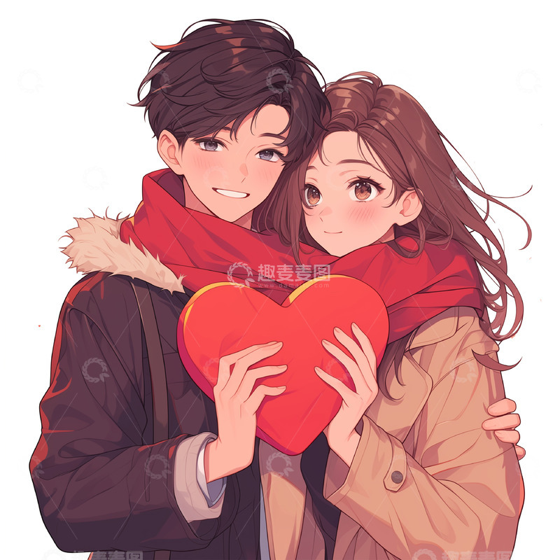 高清大图下载【趣麦麦图】卡通手绘风格情侣红心素材