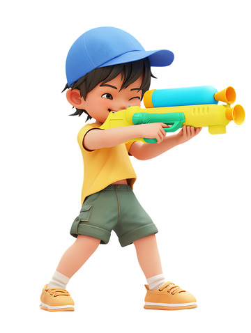 夏天玩水枪的小孩