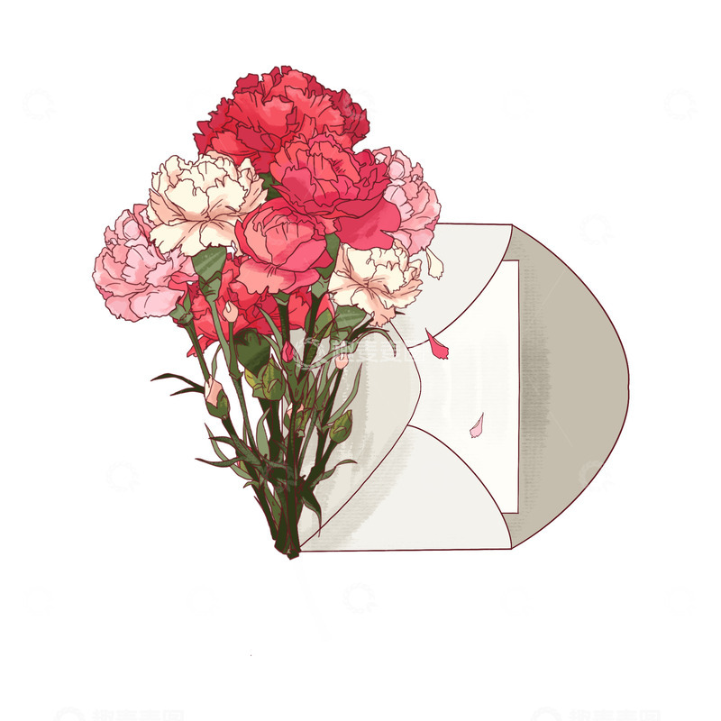源文件下载【趣麦麦图】母亲节康乃馨花束信封感恩鲜花
