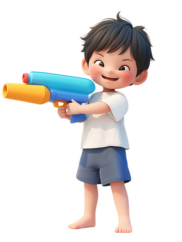 夏天玩水枪的男孩