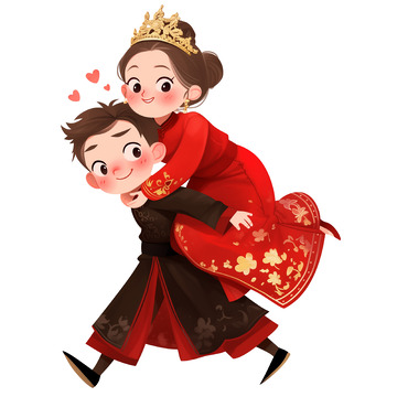 新郎背媳妇卡通素材