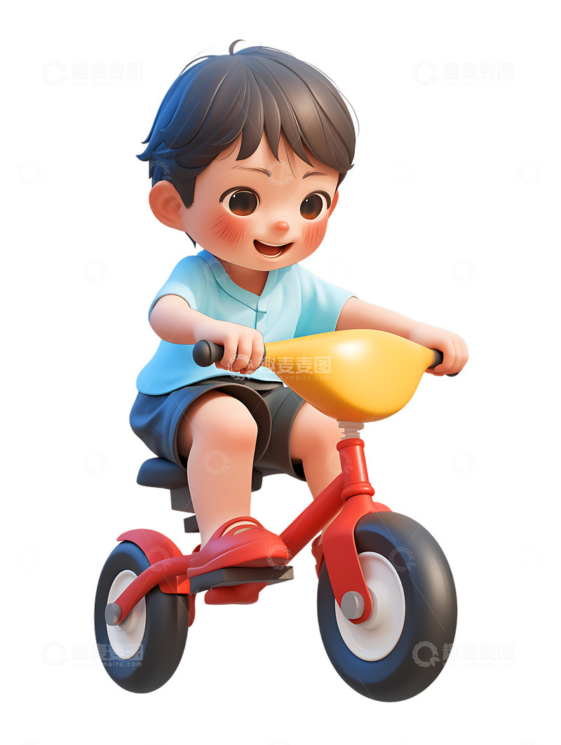 高清大图下载【趣麦麦图】骑着脚踏车的小男孩
