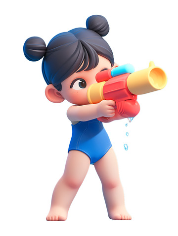 夏天玩水枪的女孩