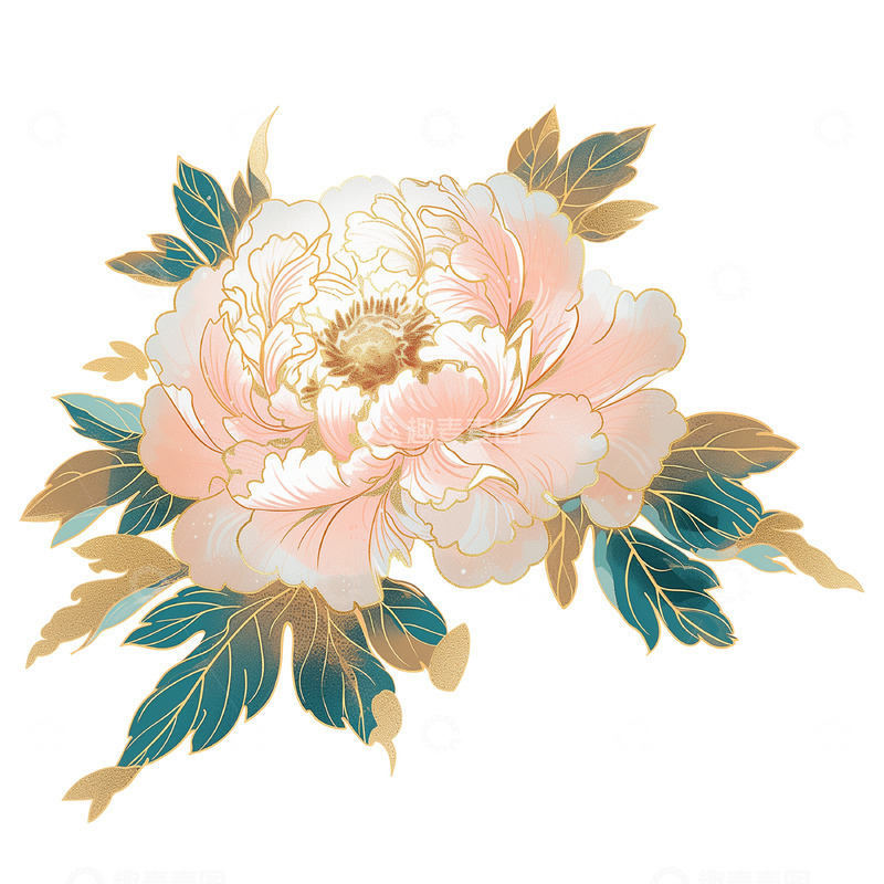 高清大图下载【趣麦麦图】卡通手绘国潮牡丹素材