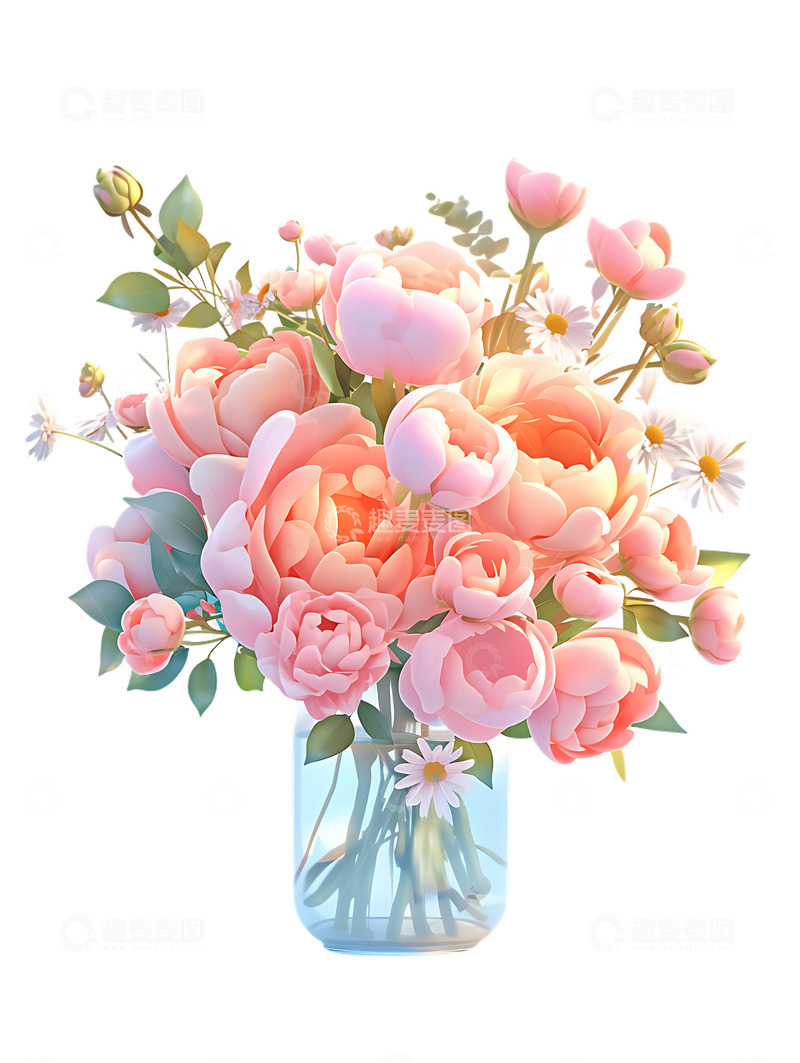 高清大图下载【趣麦麦图】3D花束花朵花瓶