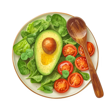 牛油果西红柿蔬菜插画素材