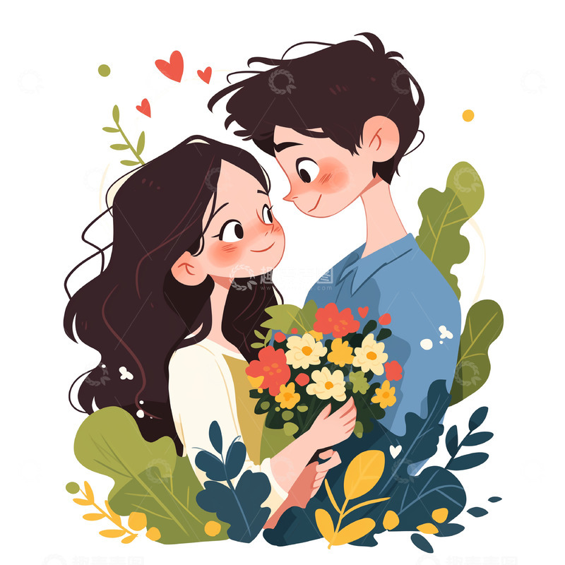 高清大图下载【趣麦麦图】卡通可爱浪漫情侣人物素材