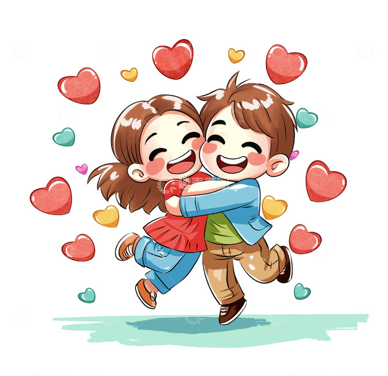 源文件下载【趣麦麦图】520情人爱心拥抱的情侣卡Q版通手绘插画