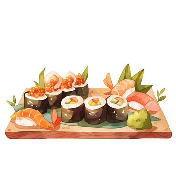 日料寿司组合插画素材