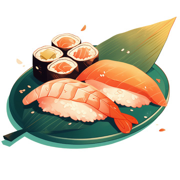 一盘寿司组合插画素材