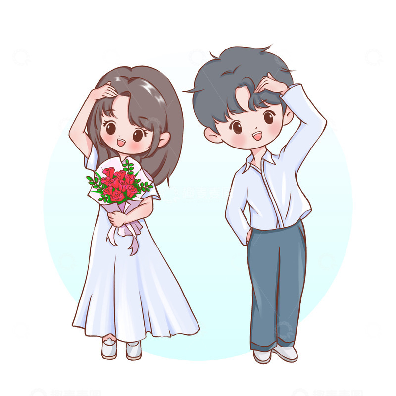 源文件下载【趣麦麦图】手绘可爱情人节情侣插画
