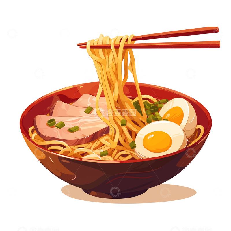 高清大图下载【趣麦麦图】面条美食卡通插画素材
