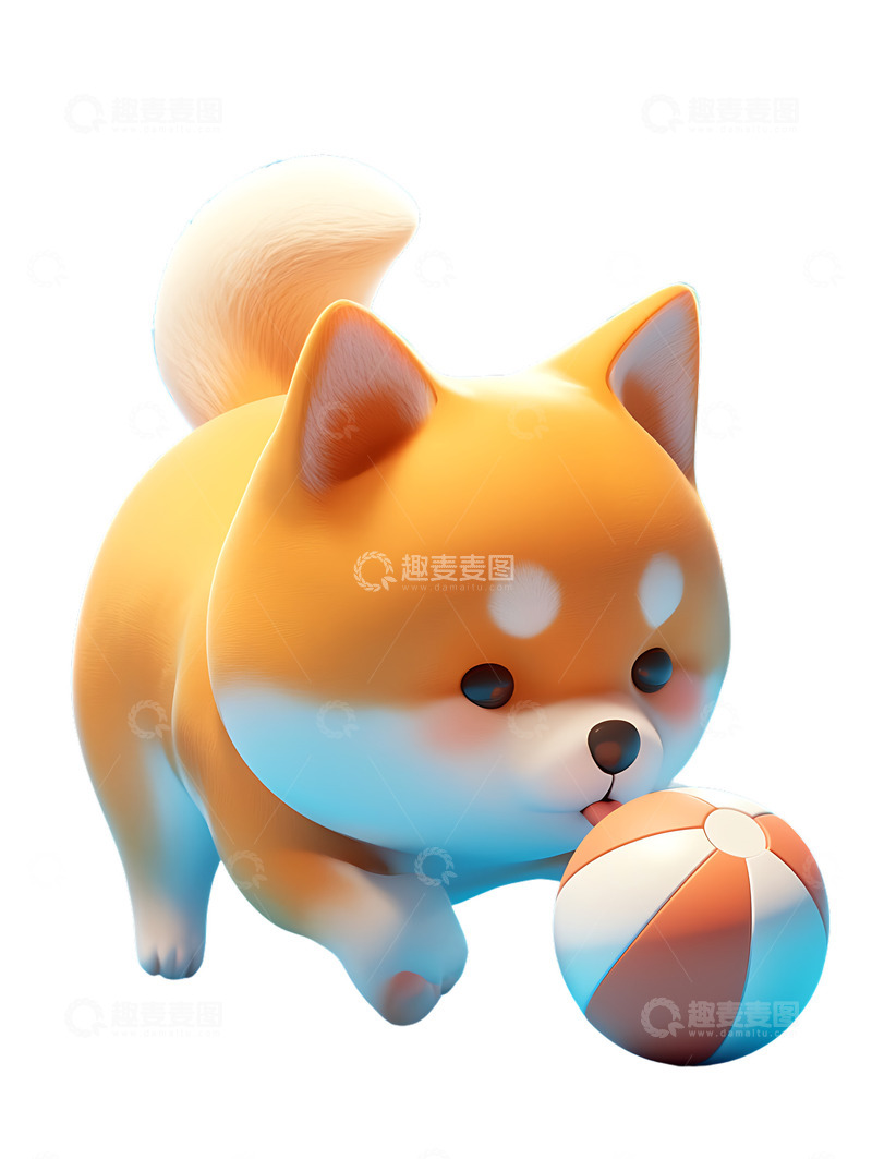 高清大图下载【趣麦麦图】小狗狗在玩球