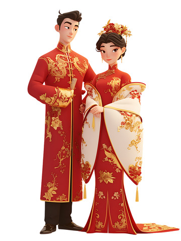 520中式卡通结婚新婚夫妻2