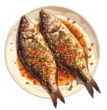 干烧鱼手绘插画素材