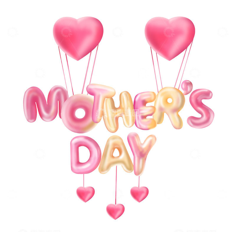 源文件下载【趣麦麦图】母亲节立体彩色英文字母爱心手绘元素