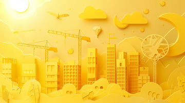 金色剪纸风建筑工地