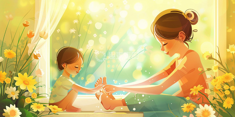 高清大图下载【趣麦麦图】帮妈妈洗脚的温馨时刻