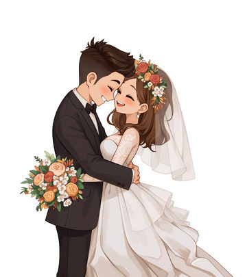 浪漫婚礼卡通人物素材