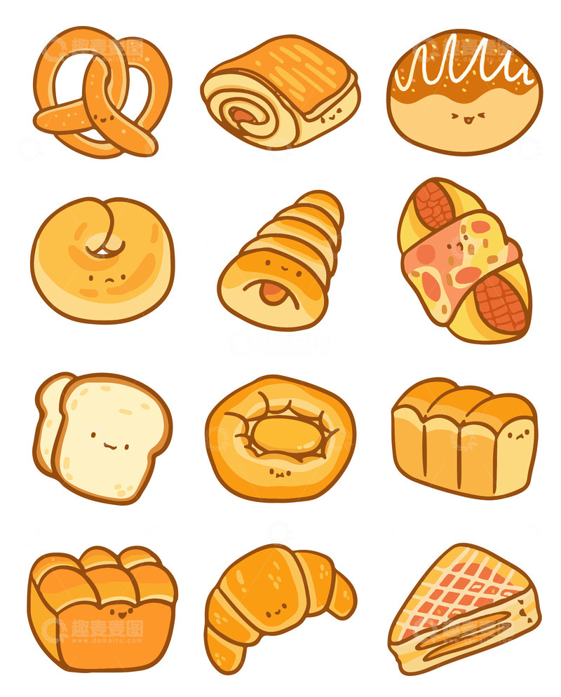 源文件下载【趣麦麦图】可爱美食美味面包卡通简笔画