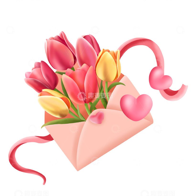 源文件下载【趣麦麦图】立体郁金香信封彩带爱心手绘元素