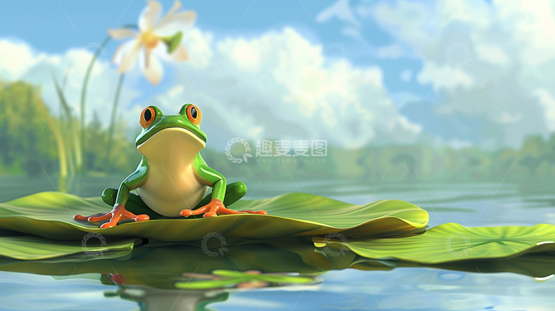 高清大图下载【趣麦麦图】青蛙在荷叶上