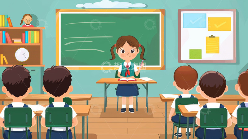 高清大图下载【趣麦麦图】讲台上发言的小女孩