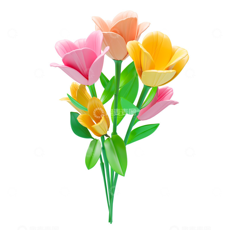 源文件下载【趣麦麦图】一束鲜花3D元素