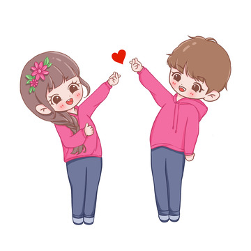 卡通可爱手绘情侣比心