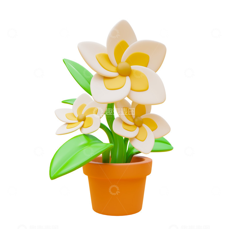 源文件下载【趣麦麦图】卡通花盆3D元素模型