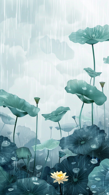 下雨天的荷叶