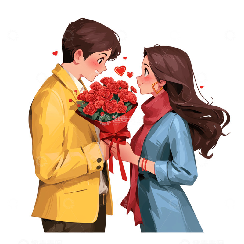 高清大图下载【趣麦麦图】520送玫瑰花卡通人物素材
