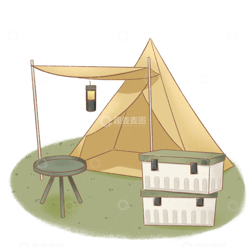 源文件下载【趣麦麦图】夏日野外露营帐篷