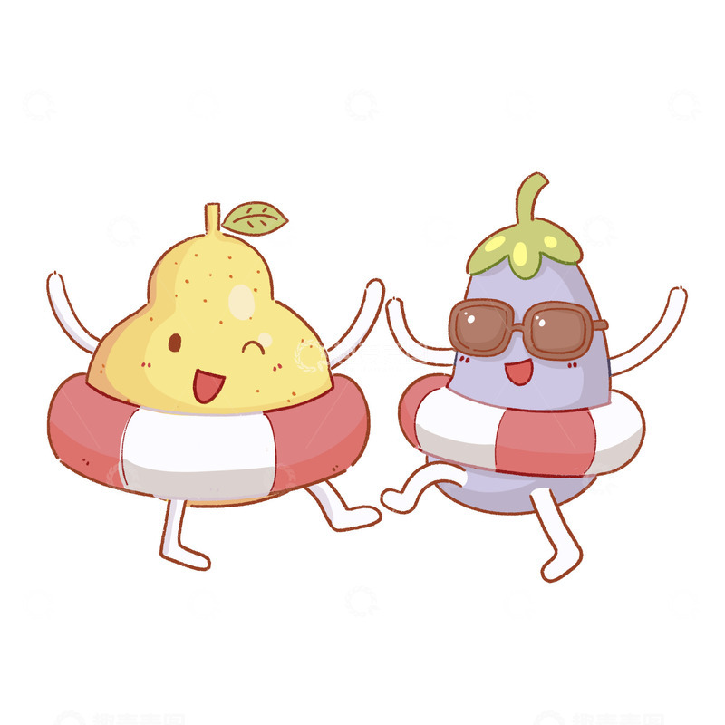 源文件下载【趣麦麦图】夏日拟人水果梨子茄子