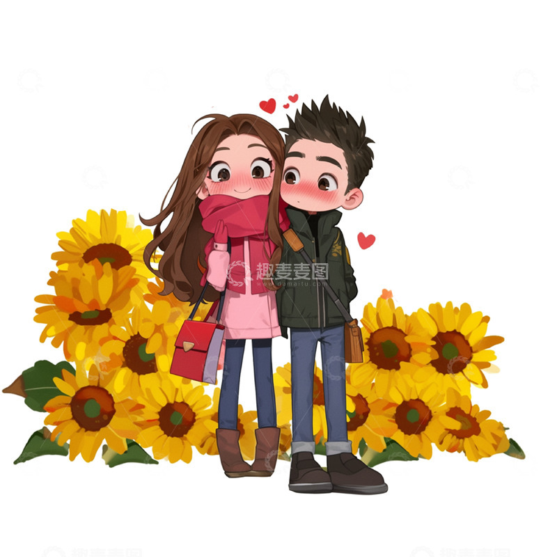 高清大图下载【趣麦麦图】情侣约会卡通风格免抠素材