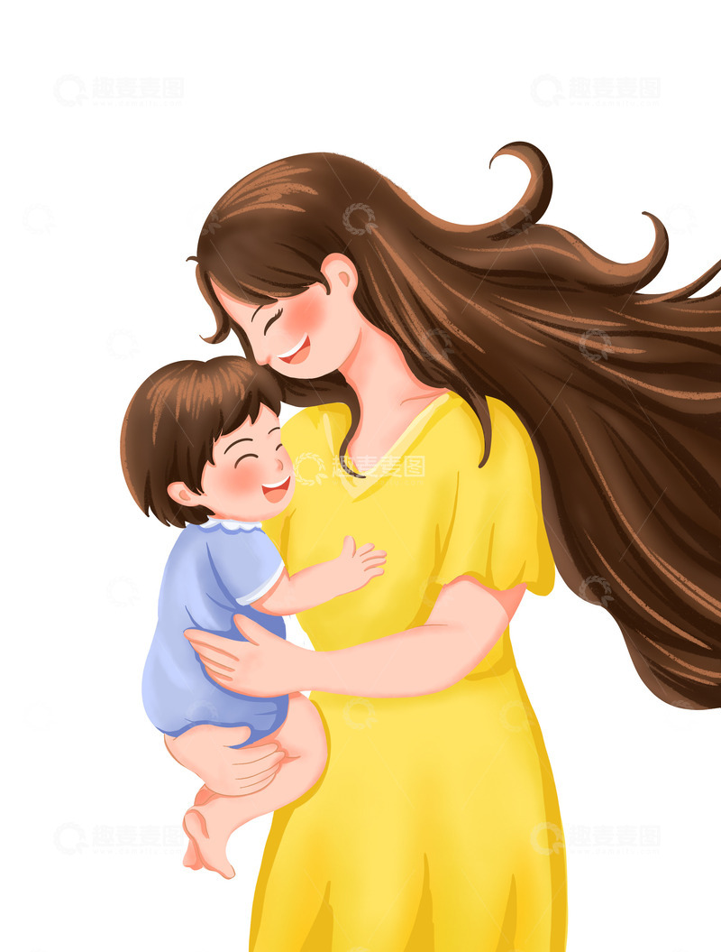 源文件下载【趣麦麦图】母亲节快乐母子母女拥抱手绘元素
