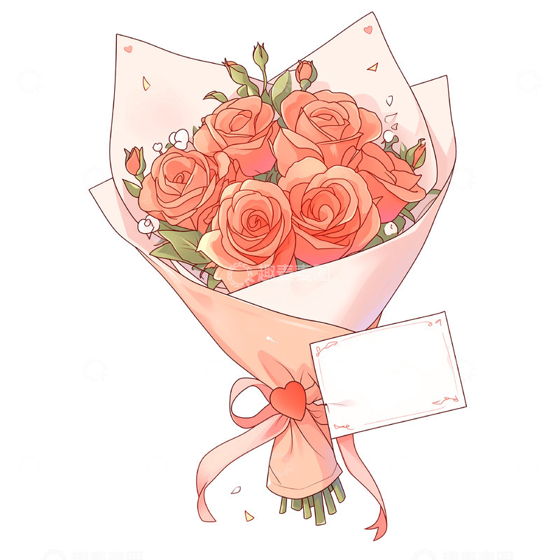 高清大图下载【趣麦麦图】粉色玫瑰花束卡通插画素材