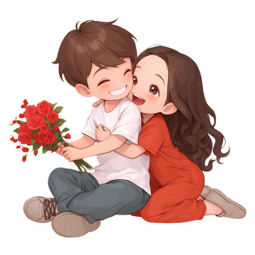 拥抱甜蜜情侣卡通人物素材