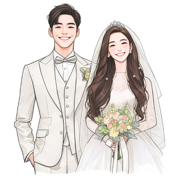 手绘风格结婚情侣人物素材