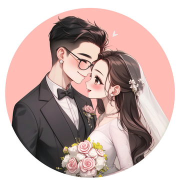 甜蜜婚礼卡通人物侧身素材